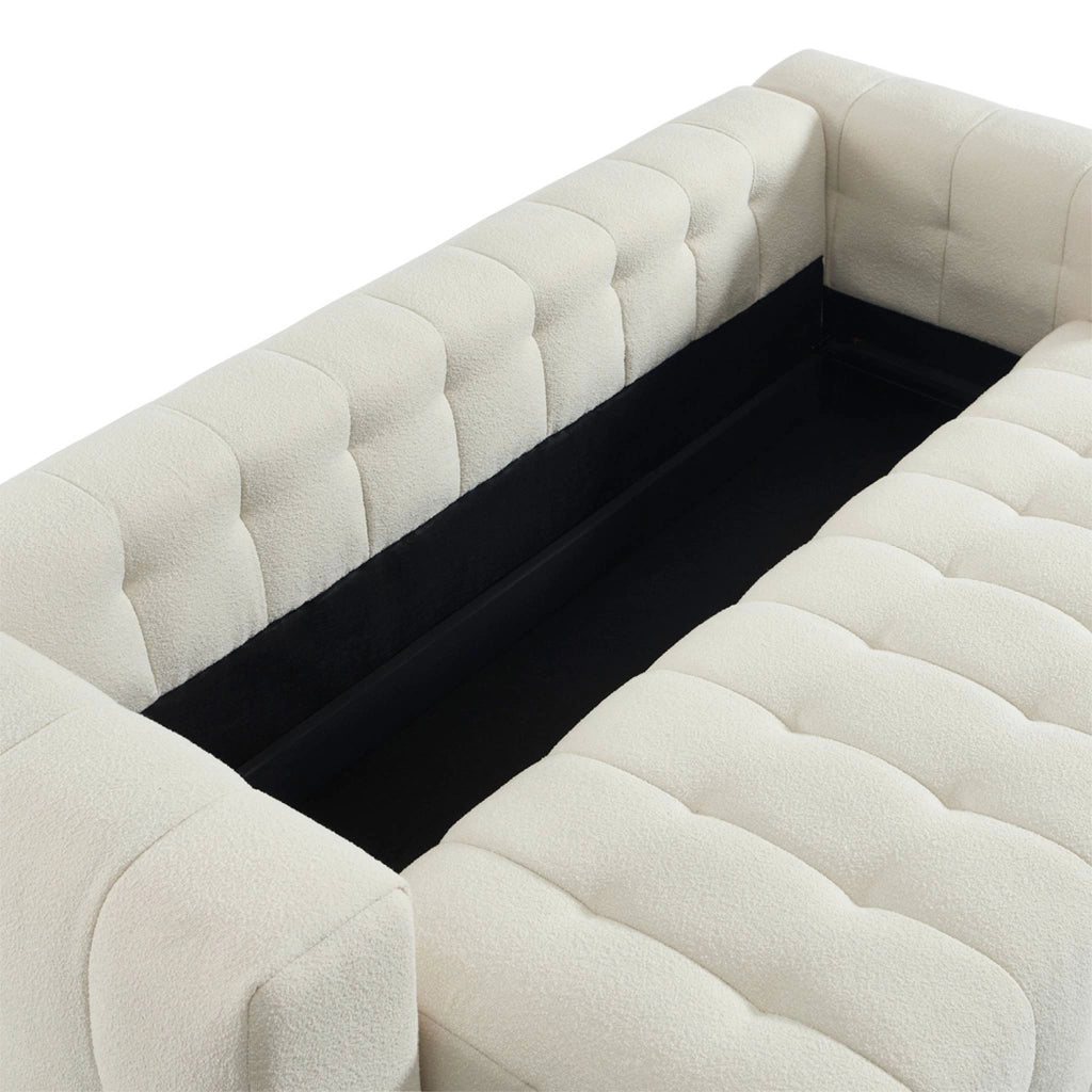 Divano letto in bouclé compresso testurizzato con contenitore, bianco