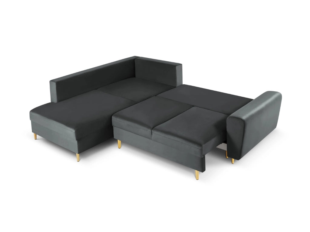 Cosmopolitan Design - Divano convertibile angolare sinistro con contenitore "Kyoto" 5 posti in velluto grigio scuro 