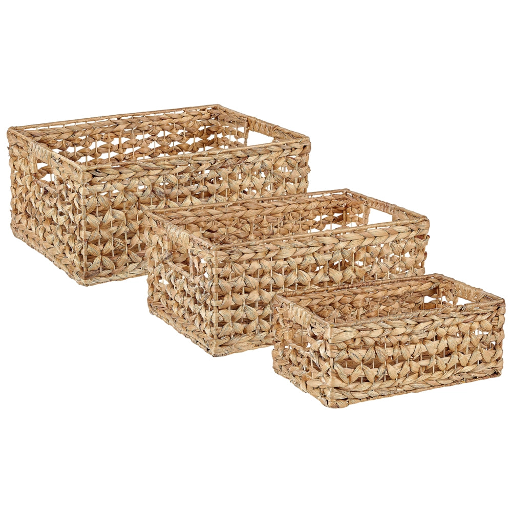 Set di 3 cestini in giacinto d'acqua naturale con manici intrecciati Accessorio per la casa per mensole