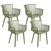 Set di 4 sedie da pranzo in plastica verde per interni ed esterni da giardino con braccioli in stile minimalista