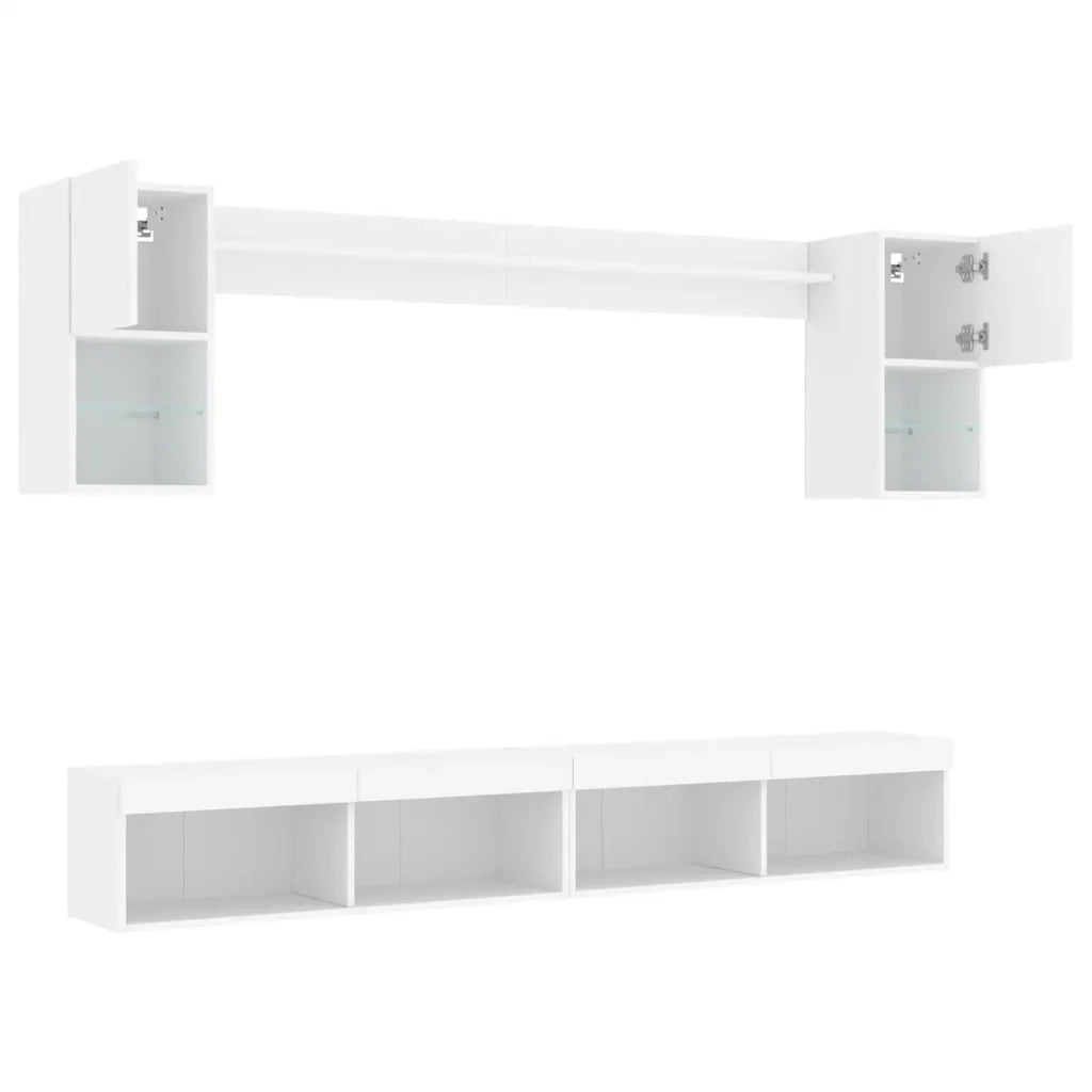 vidaXL Mobili TV a Muro con LED 6pz Bianchi in Legno Multistrato