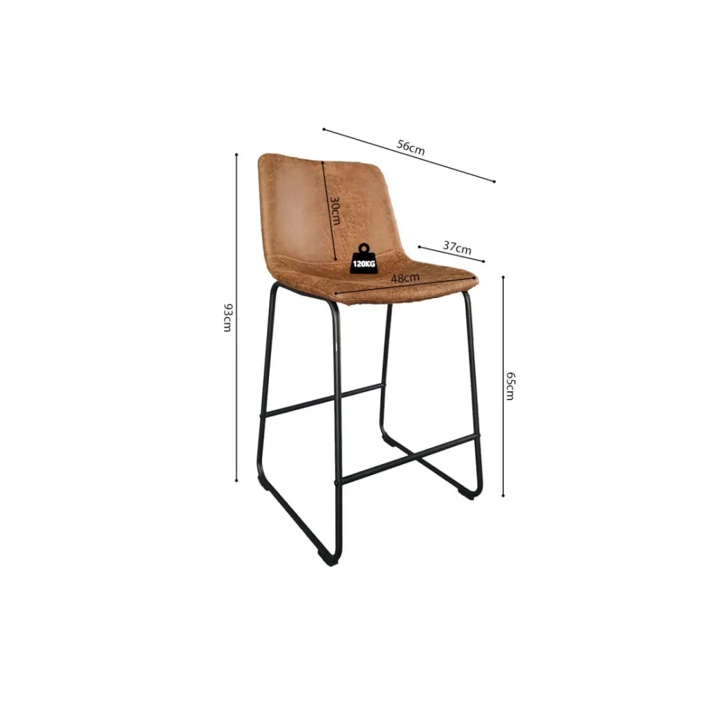 Sedia da bancone MANCO - PU cognac - Piedi in metallo - Altezza 93 cm - Stile vintage