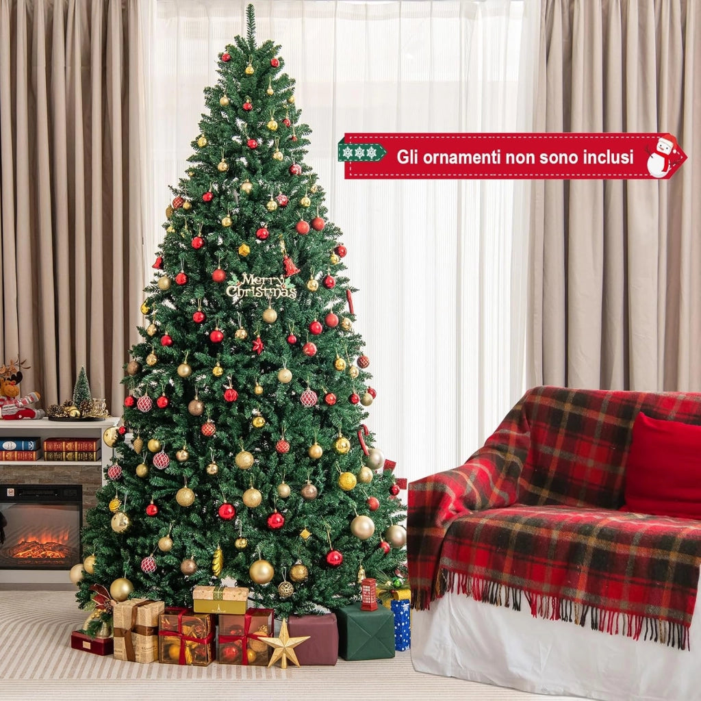 Albero di Natale 180/225/275 cm, Albero di Natale Artificiale Realistico e Denso con 1355/2254/3594 Rami e Base in Metallo, Decorazione Natalizia per Casa, Ufficio e Negozio (275 cm)