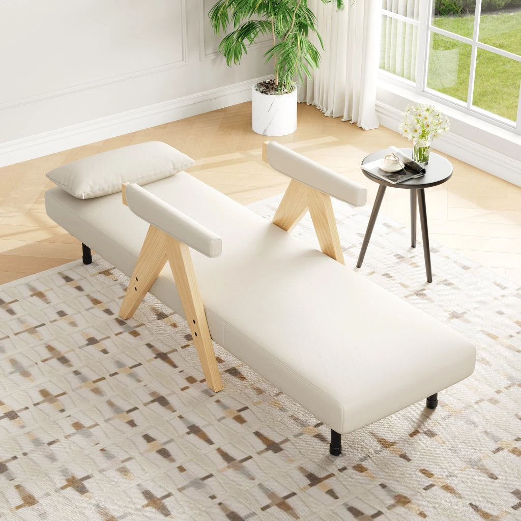 Poltrona letto 3 in 1 con schienale regolabile a 6 posizioni cuscino lombare in lino beige e struttura in metallo