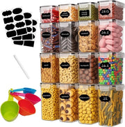 Set di Contenitori Aria Tettone da 16 - Contenitori di Archiviazione per la Cucina - Organizzatore in Plastica per Cereali - 2L 16L 08L