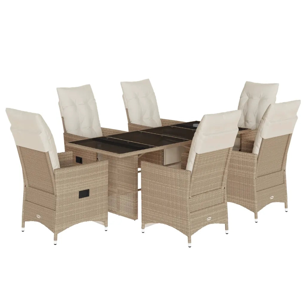 Set da BistrÃ² da Giardino 7 pz con Cuscini Beige in Polyrattan