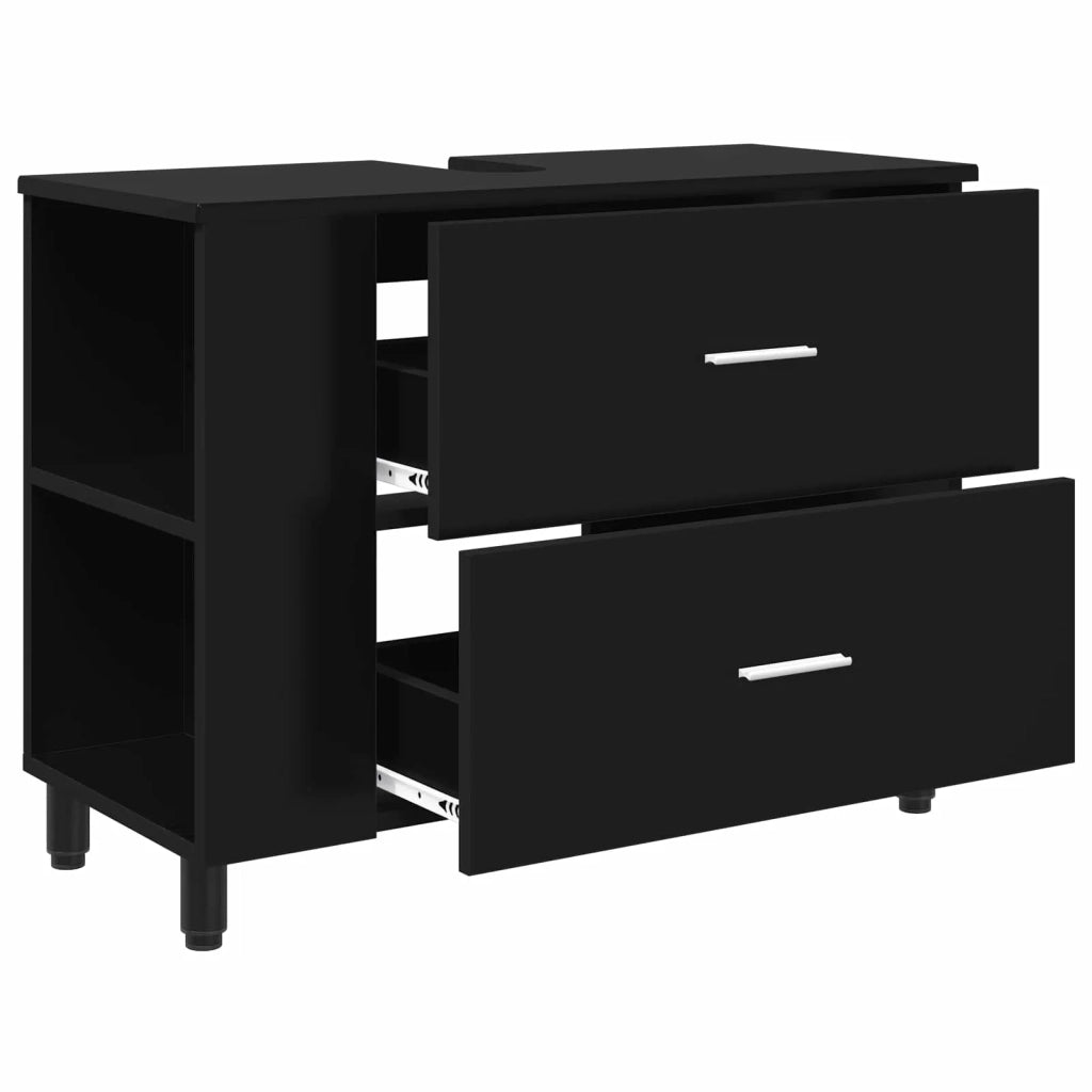 Mobiletto da bagno Nero 80 x 35 x 60 cm Legno ingegnerizzato