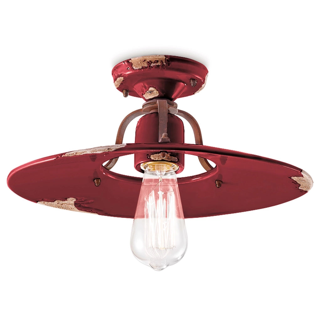 Plafoniera Vintage Country Ferro E Ceramica Bordeaux 1 Luce E27