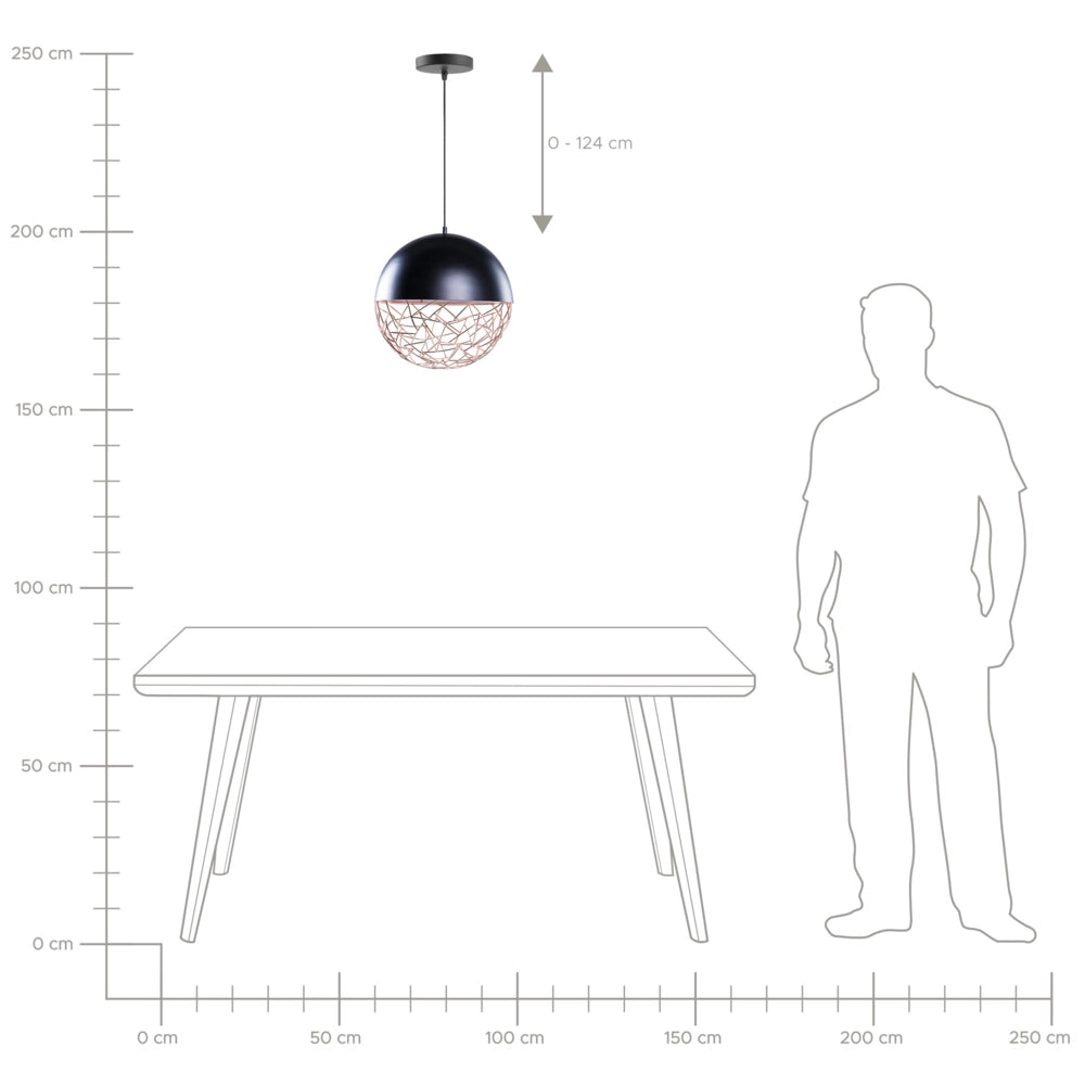 Lampadario con Paralume Metallo Nero Forma Sferica Stile Minimalista soggiorno design moderno