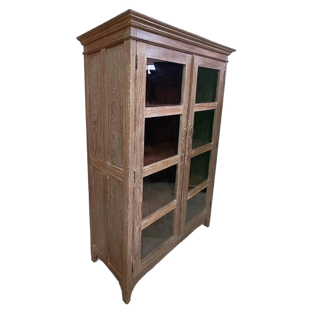 Vetrina in legno con finitura artigianale marrone, 110x45x180h cm