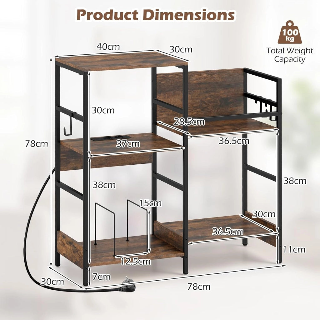 Mobile per Giradischi, Supporto per Vinile con Stazione di Ricarica, Mobile Porta Giradischi con 3 Ripiani, Scomparto, Ripiano Porta Vinili e 3 Ganci per Soggiorno e Studio, 78 x 30 x 78 cm