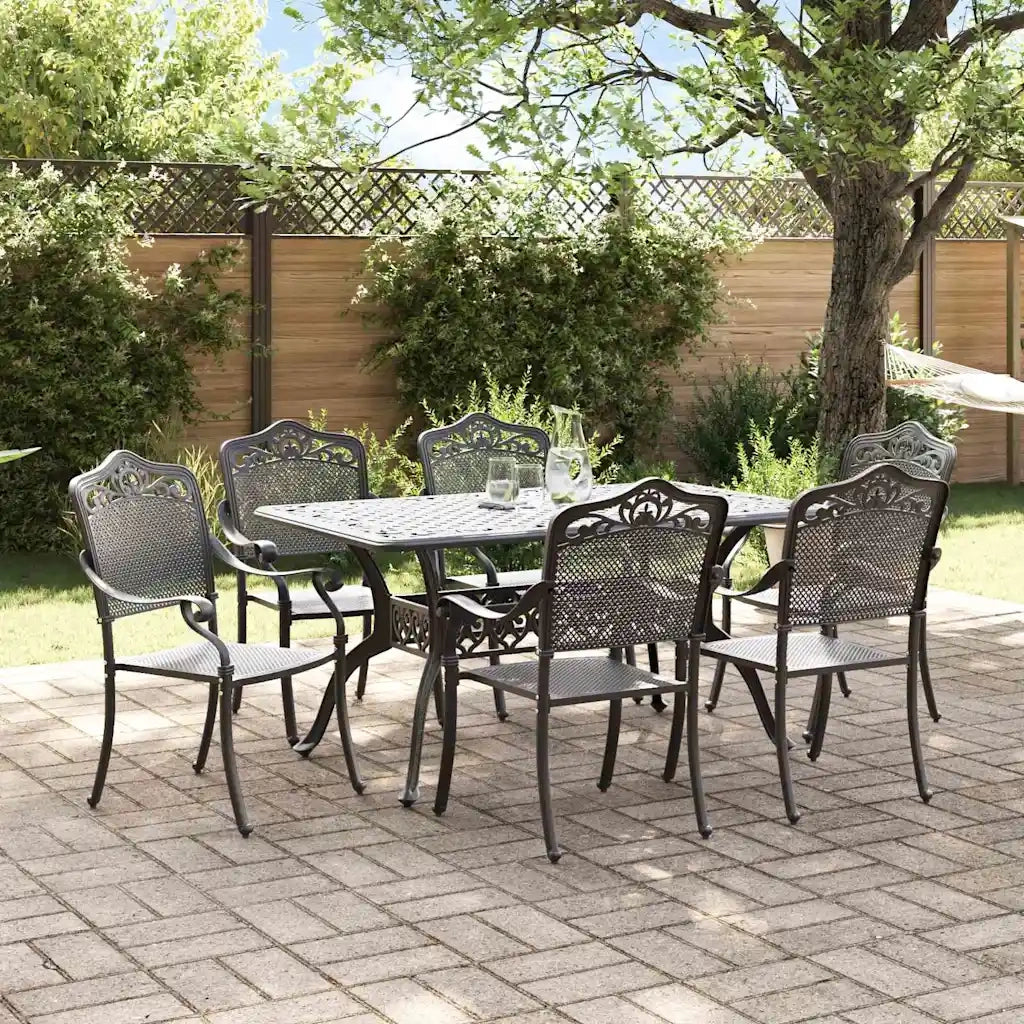 Set da Pranzo per Giardino 7 pcs Nero Alluminio