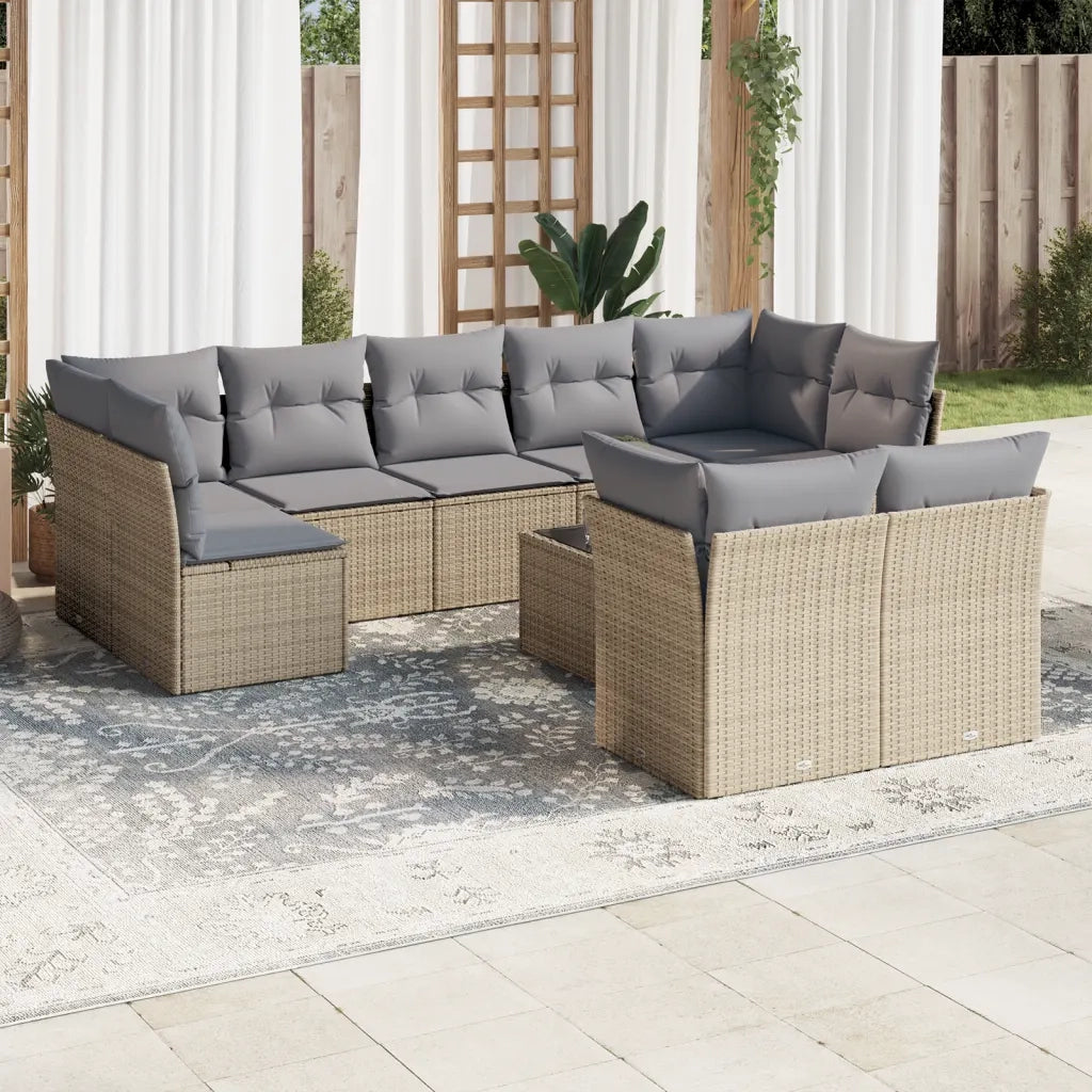 Set Divano da Giardino 10 pz con Cuscini Beige in Polyrattancod mxl 113664