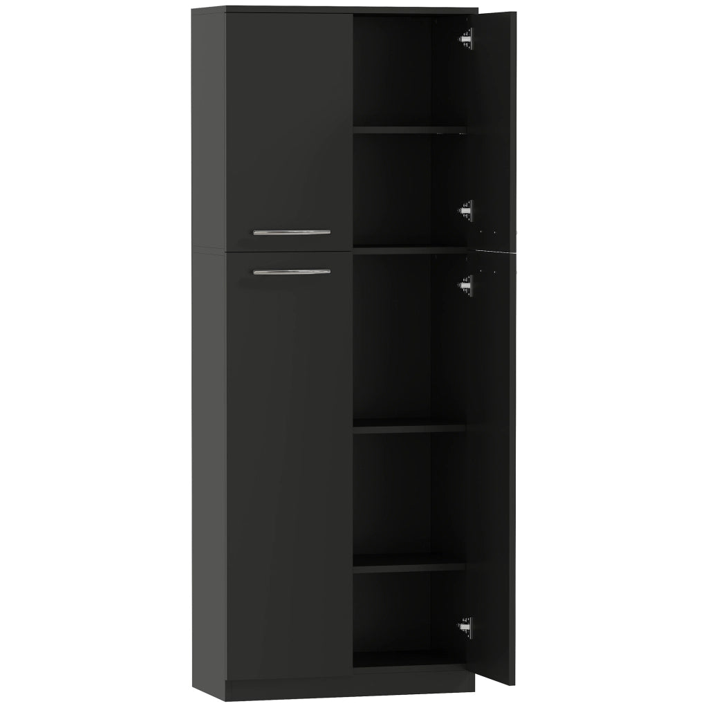 Mobile Contenitore Minimal 59x31x155 cm con 2 Armadietti e Mensole Regolabili in Legno Nero