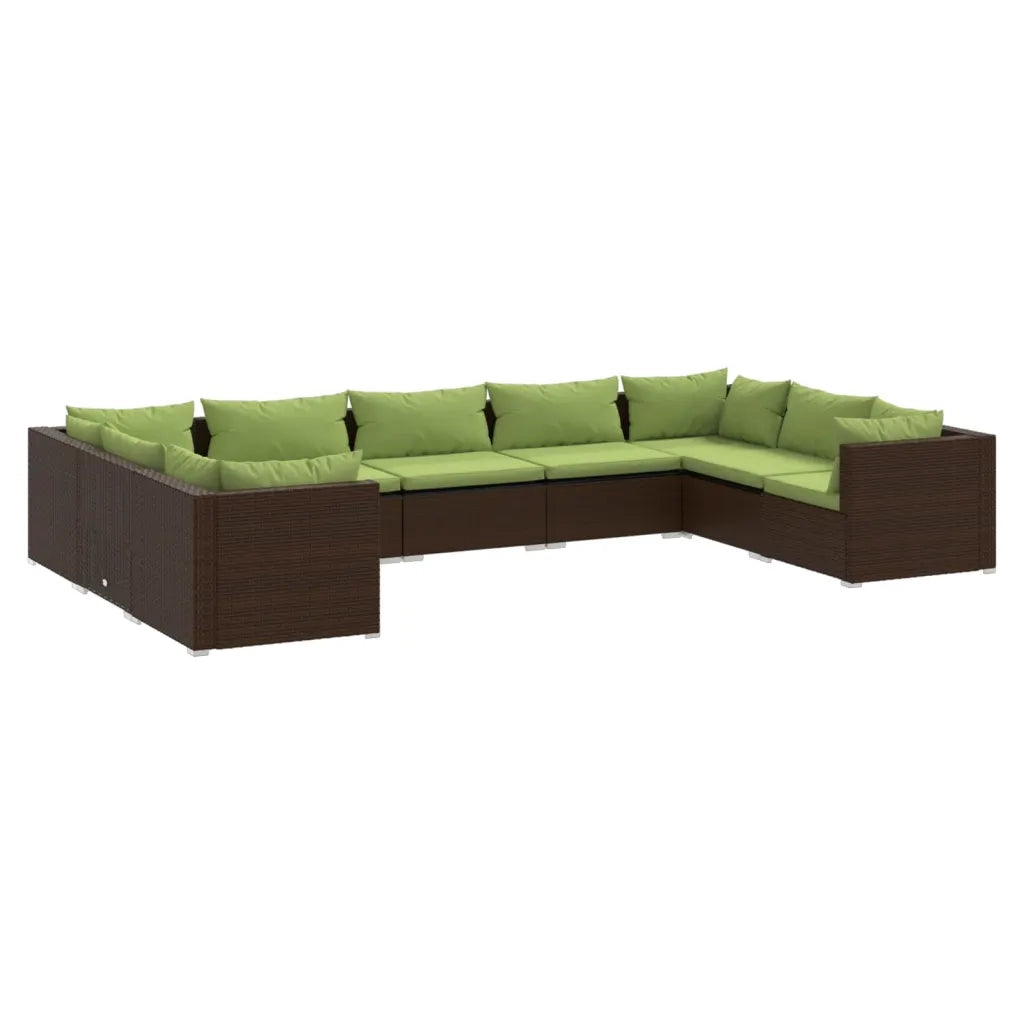 Set Divani da Giardino 9 pz con Cuscini in Polyrattan Marrone 3101972