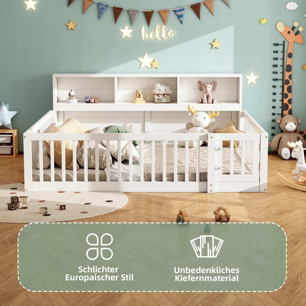 Letto giorno notte in pino - Xylo - 140x200, bianco, con contenitore