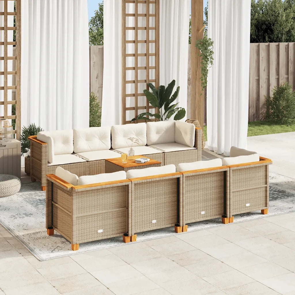 Set Divano da Giardino 9 pz con Cuscini Beige in Polyrattan 3261769