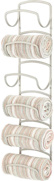 Scaffale per asciugamani con 6 contenitori - accessorio per la camera da bagno - modello a parete/portatile/pratico - per la camera da bagno - per asciugamani grandi e piccoli - metallo - PC satinato