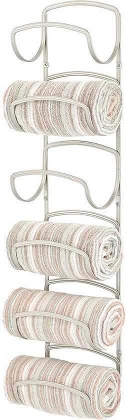 Scaffale per asciugamani con 6 contenitori - accessorio per la camera da bagno - modello a parete/portatile/pratico - per la camera da bagno - per asciugamani grandi e piccoli - metallo - PC satinato