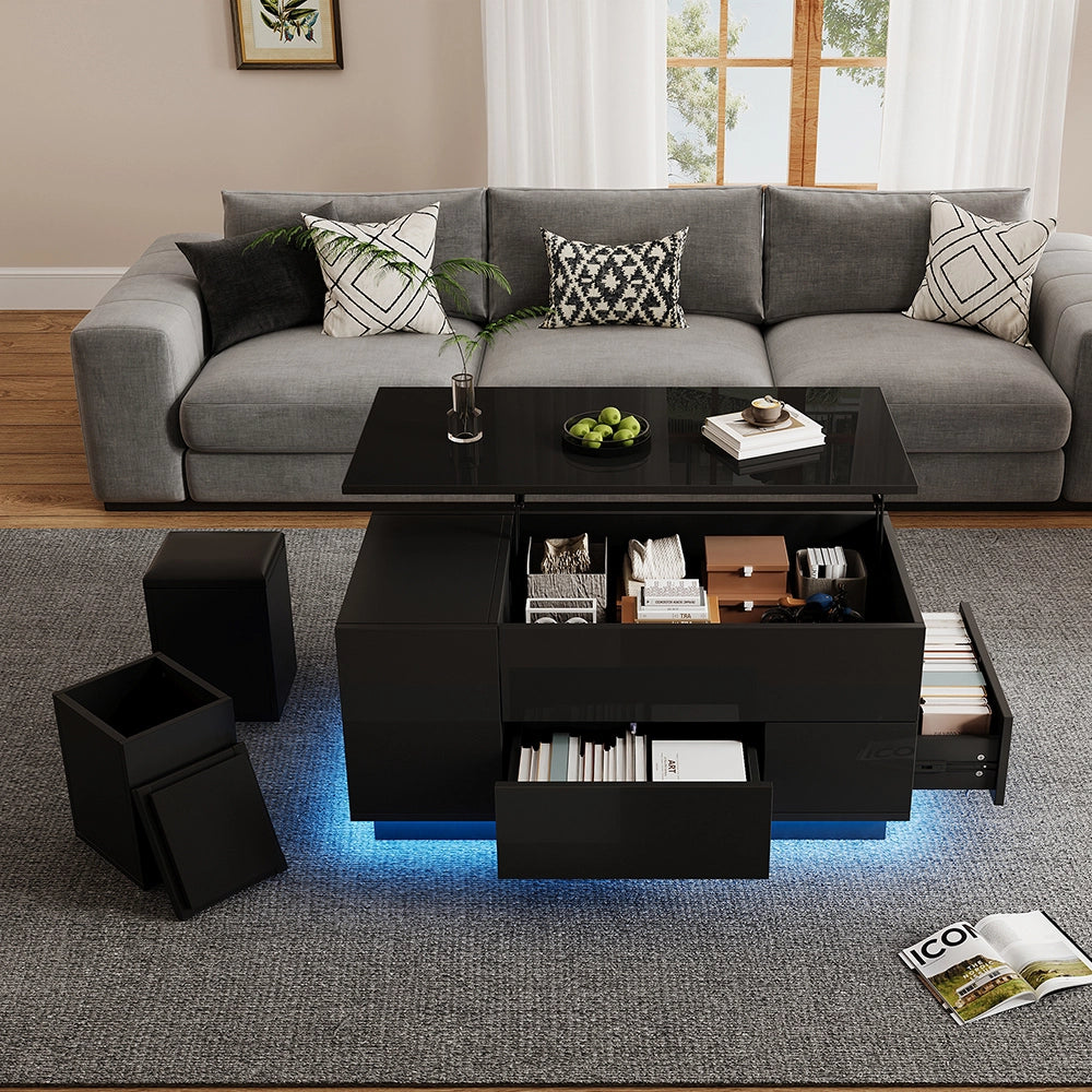 Tavolino 4 in 1 - Xylo - 100x50cm LED 2 cassetti nero
