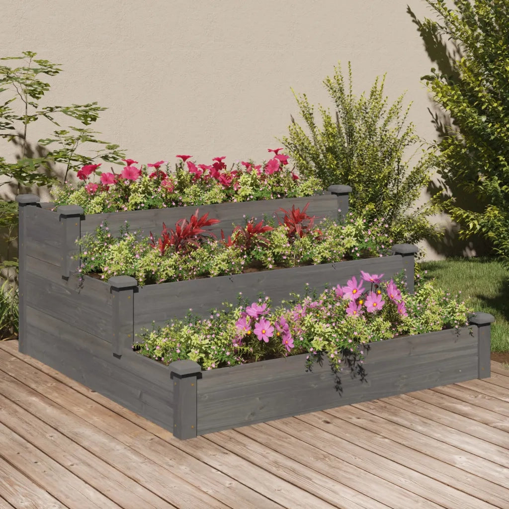 Fioriera | Cassetta per fiori | Vaso Rialzata Giardino Grigia 120x120x56 cm Massello Abete