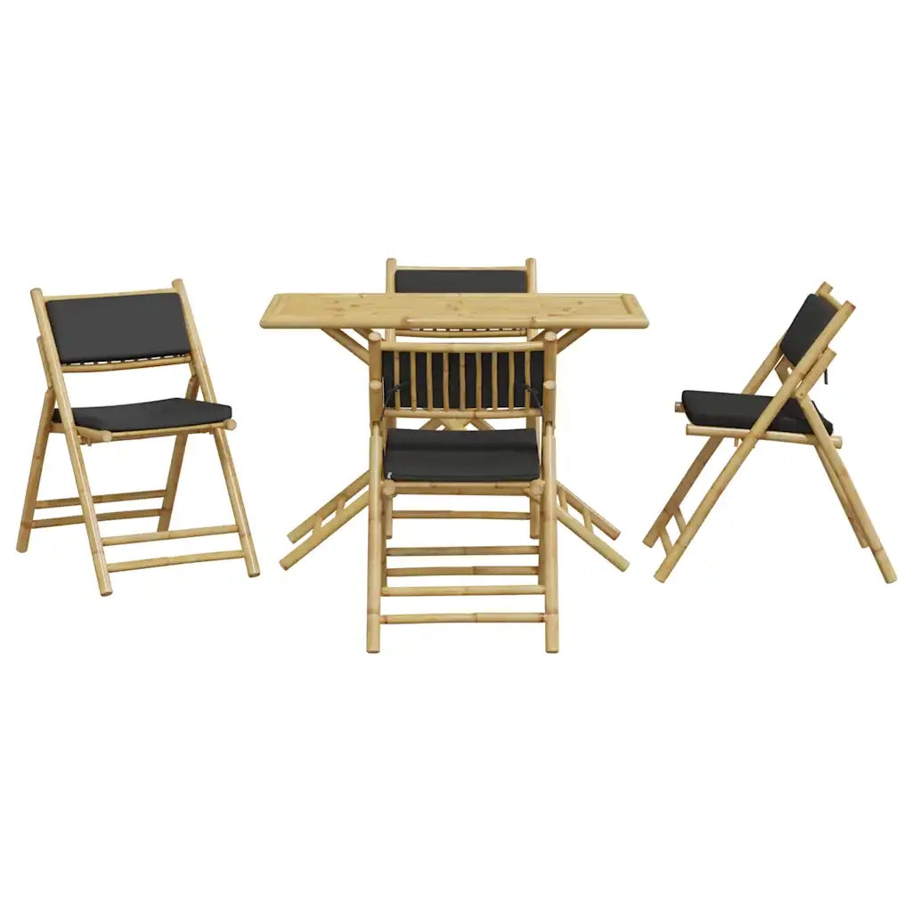 Set da Bistrot Pieghevole 5pz con Cuscini Grigio Scuro Bambù 3208936
