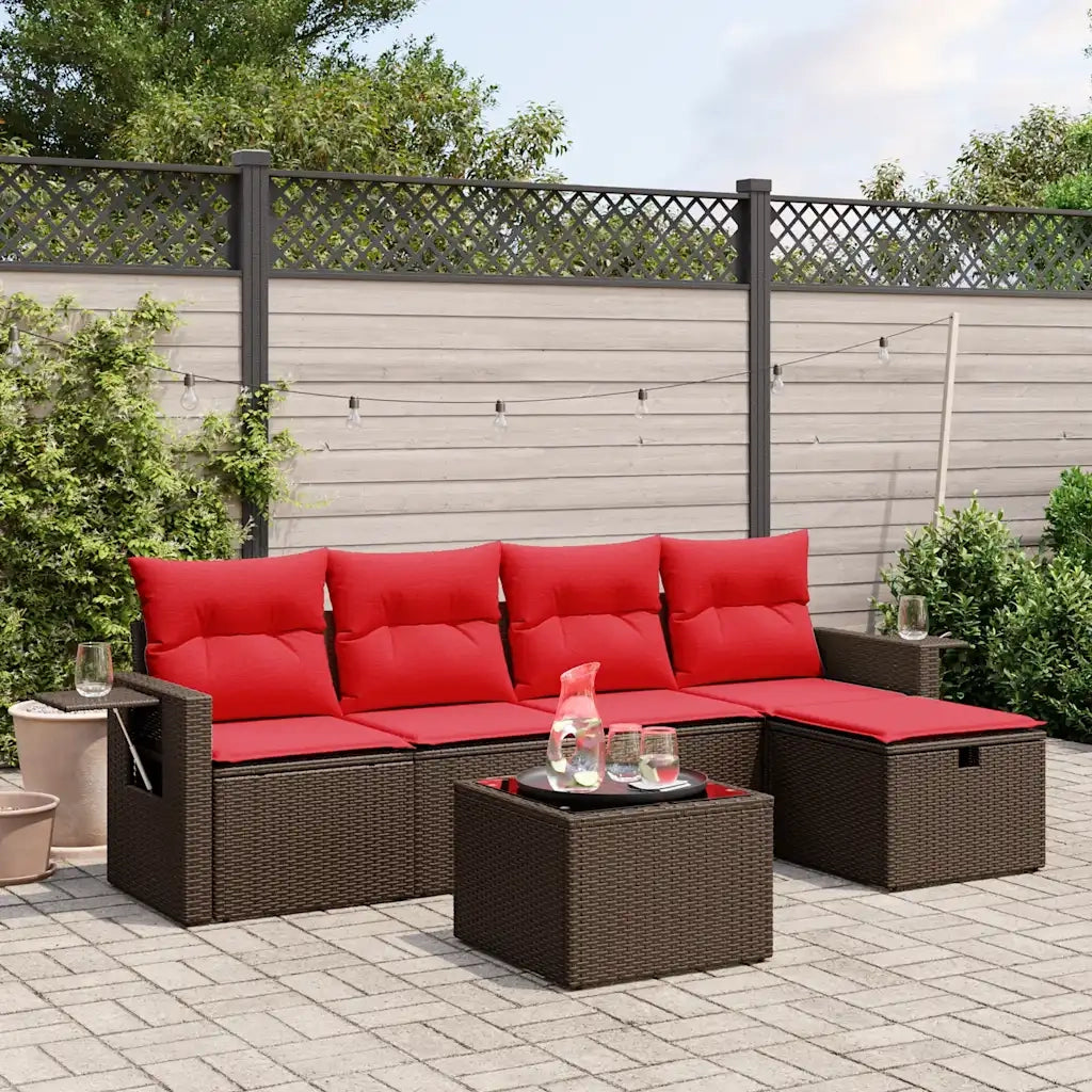 Set Divani da Giardino 6 pz con Cuscini Marrone in Polyrattan 3263790