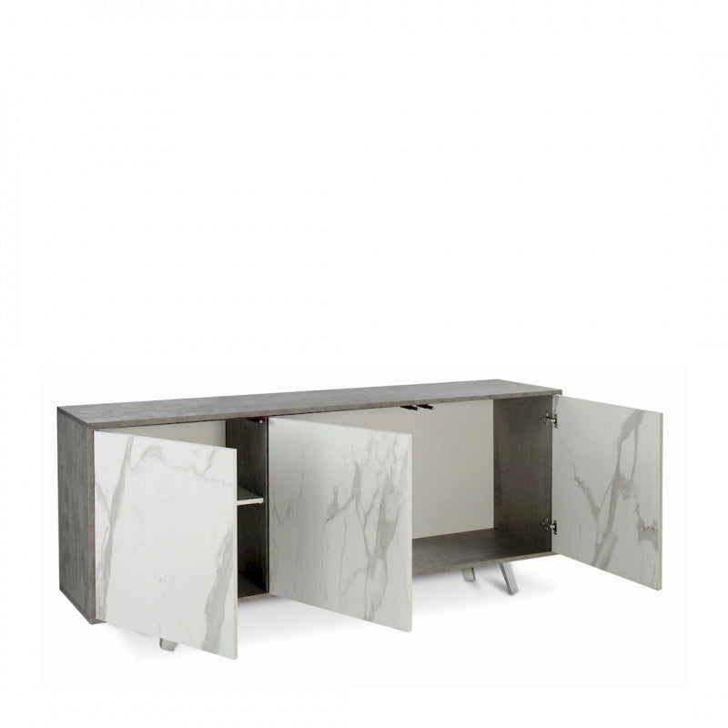 Mobile 3 Ante 177L x 41P x h74 – Finitura Nero Opaco e Marmo Calacatta – Sarmog