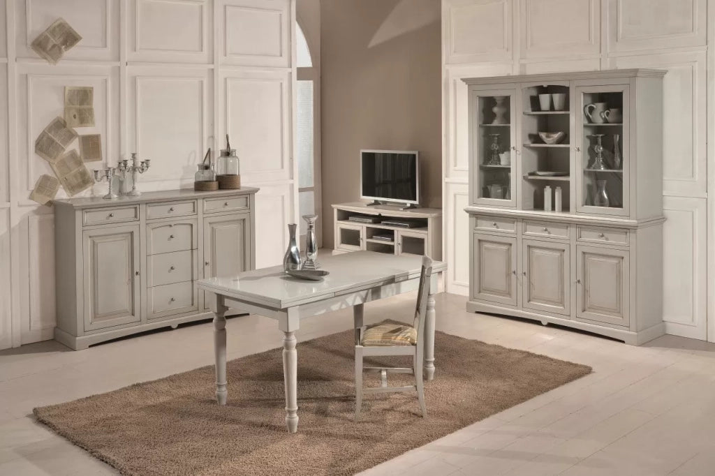 Credenzone in legno 2 porte 6 cassetti laccato grigio patinato misura l.170 p.46 h.116 - Mobili 2G