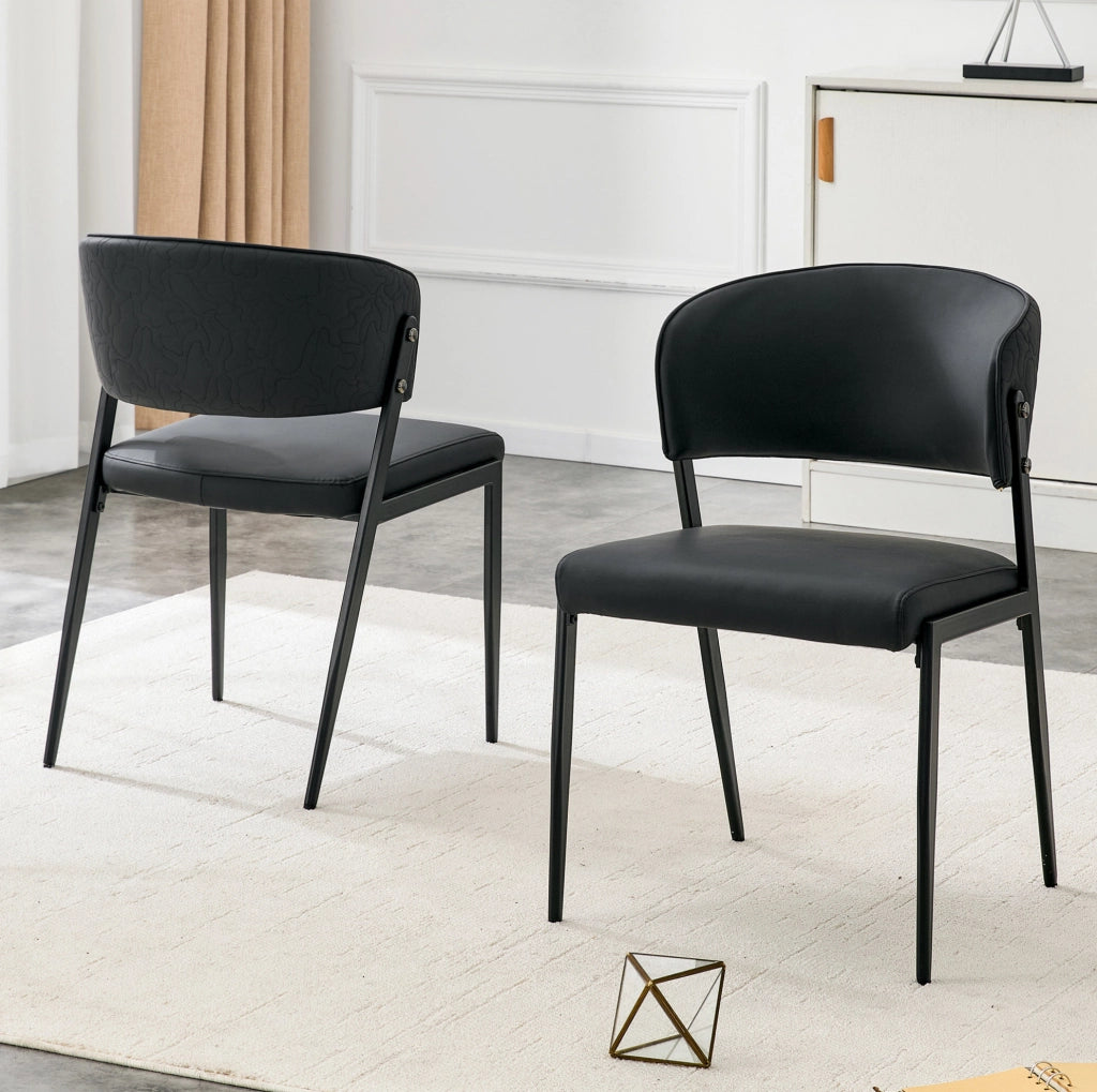 Sedia da pranzo 74.0x53.5x51.0 cm con schienale ergonomico in PU e metallo nera