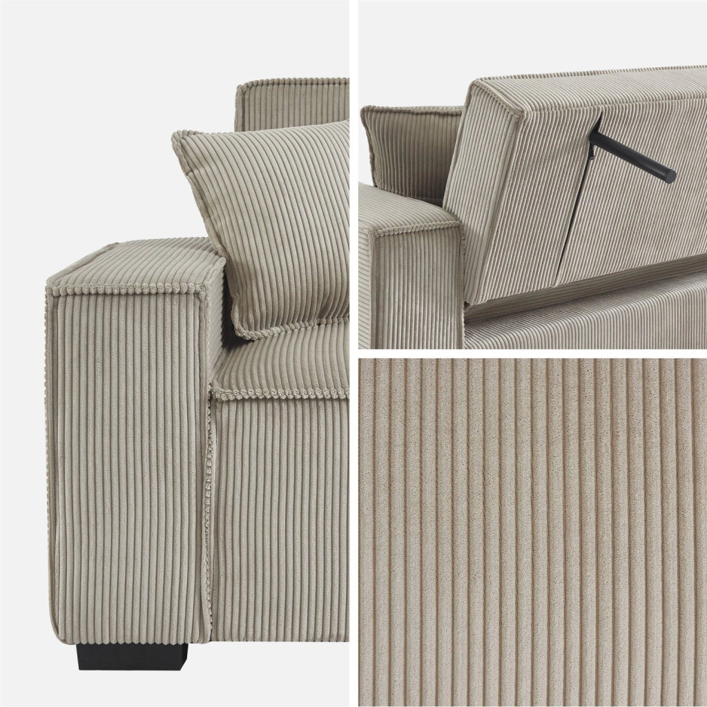 Divano letto in velluto a coste, 3 posti, beige