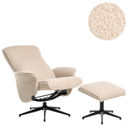 Poltrona reclinabile Beige con poggiapiedi Tessuto Boucle Girevole Struttura in metallo Design retrò