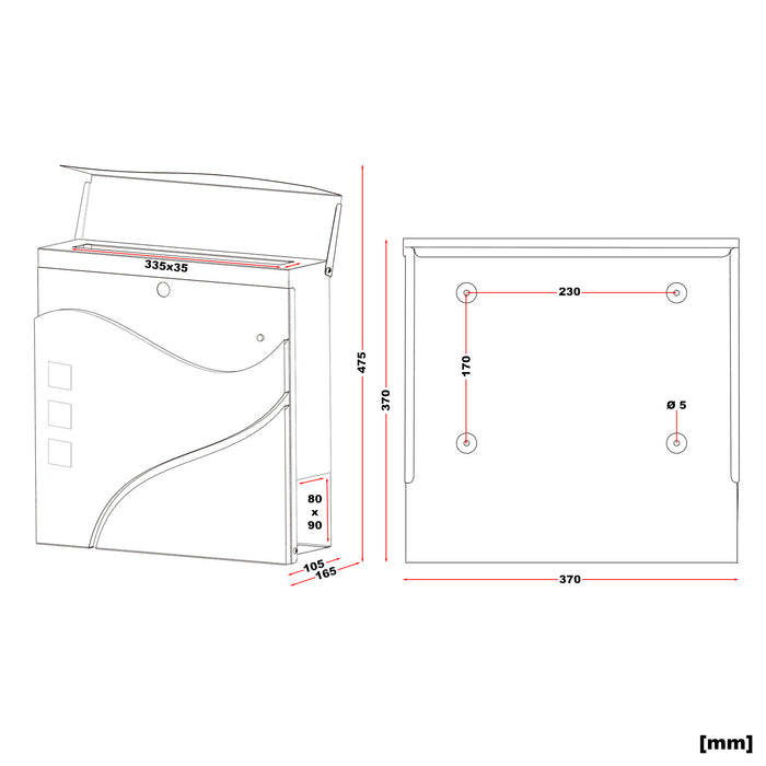 Cassetta postale con vano portagiornale V28 antracite 370 x 105 x 370 mm