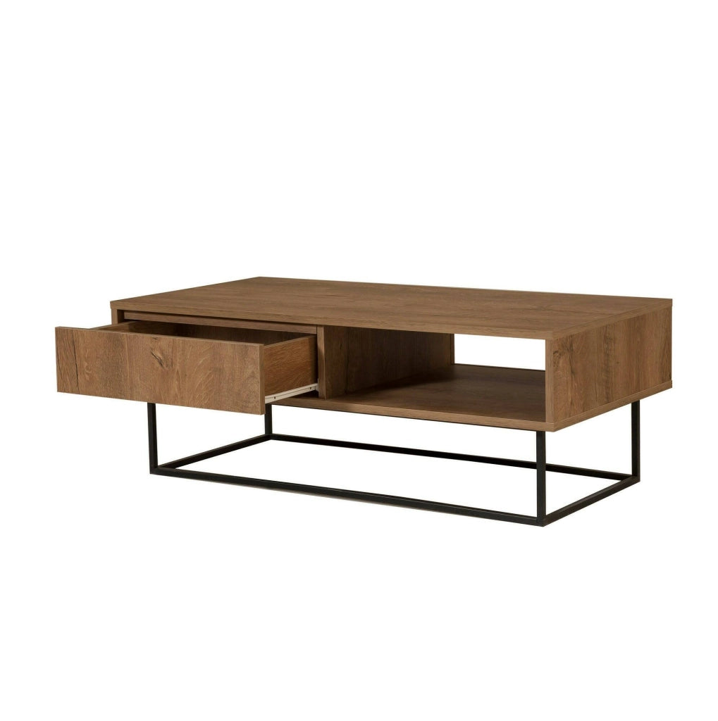 Tavolino da salotto Bard, Tavolo basso da caffè, Portariviste per divano, Ripiano da soggiorno, 120x60h43 cm, Noce e Nero