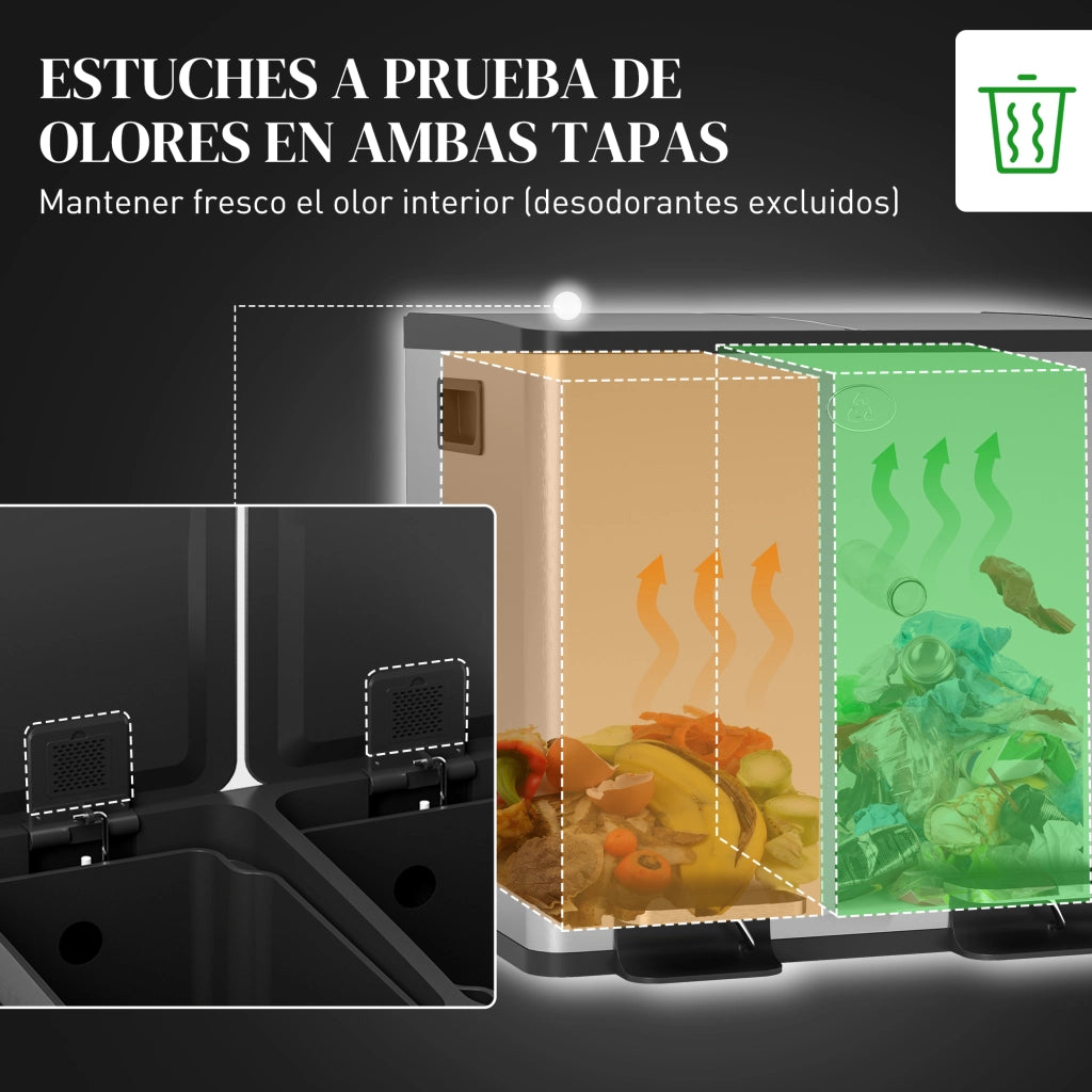 Cestino da Cucina in Acciaio Inox con 2 Pedali e 2 Compartimenti 15L ¨C Zephmum ¨C Acciaio Inox 15L