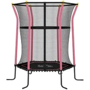 Tappeto Elastico per Bambini con Ingresso a Cerniera e Pali Imbottiti, in Acciaio, PP e EPE, Ø163.5x190 cm, Rosa