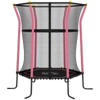 Tappeto Elastico per Bambini con Ingresso a Cerniera e Pali Imbottiti, in Acciaio, PP e EPE, Ø163.5x190 cm, Rosa