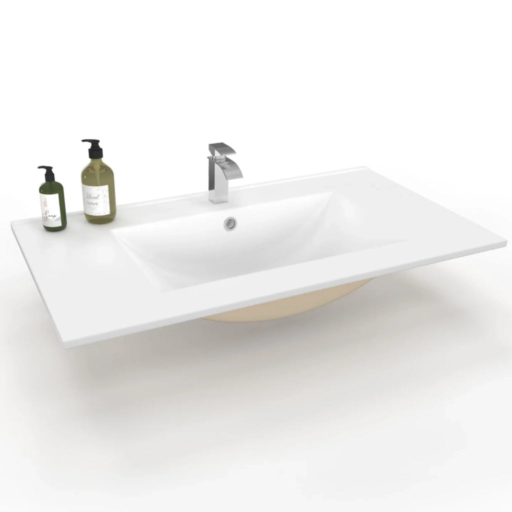 IDMarket - Lavabo rettangolare da incasso in ceramica bianca L. 81 x L. 46 x H. 17 cm