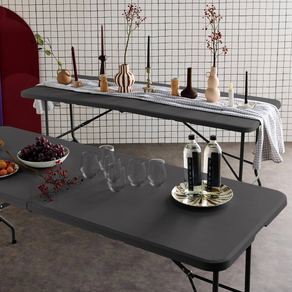 Set di 2 tavoli da ricevimento pieghevoli in plastica, grigio scuro