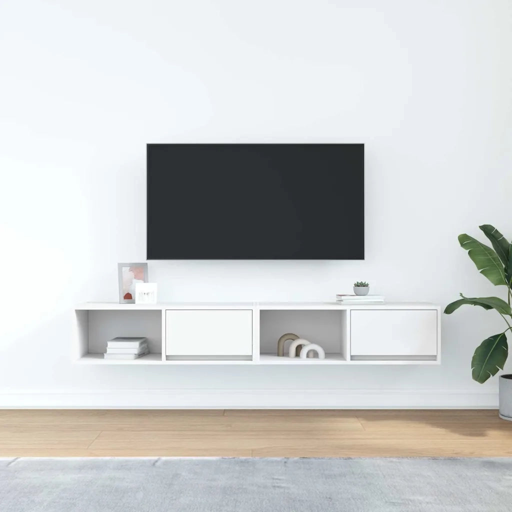 Mobili TV a Parete 2pz Bianchi 80x31x25,5 cm Legno Multistrato