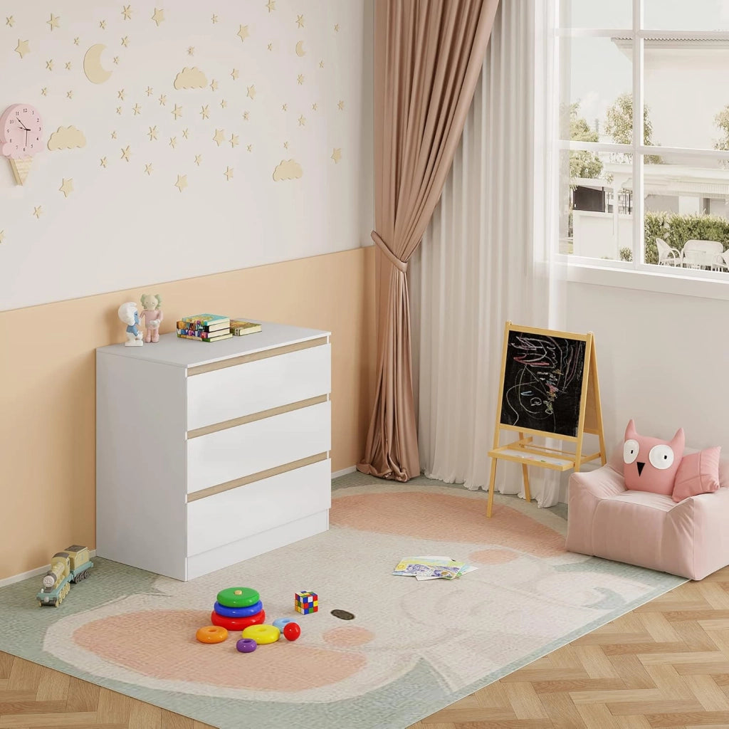 Fasciatoio, Cassettiera con 3 Cassetti, Cambio Pannolini Senza Mal di Schiena, Guardaroba per Vestiti, 80x48x78cm, Bianco+Rovere