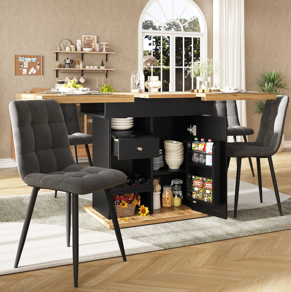 Tavolo allungabile 110-140x80x75 cm;in MDF e metallo; nero e naturale