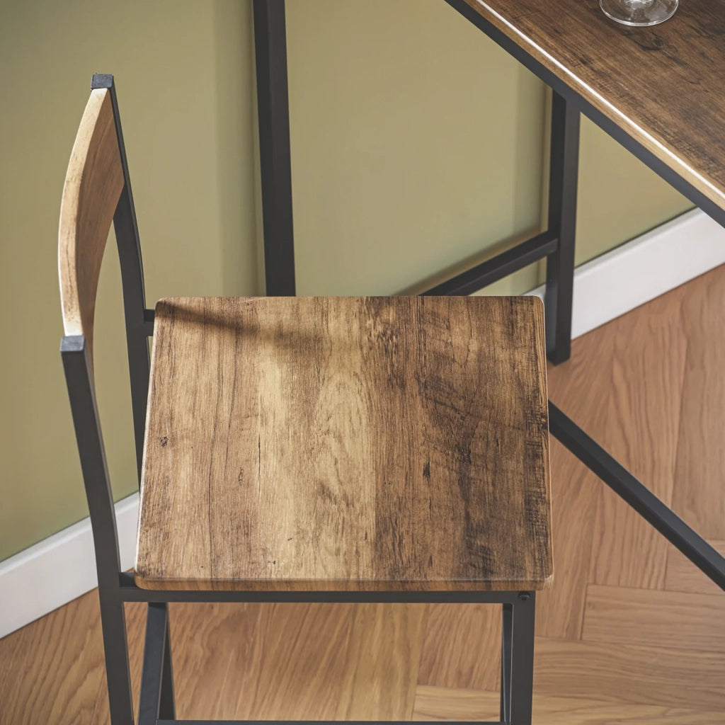 Set 3 Pezzi Tavolo con 2 sgabelli Alto Mobile Bar per casa Stile Vintage, Marrone scuro, L89*P45*,A100 cm OGT03-XL