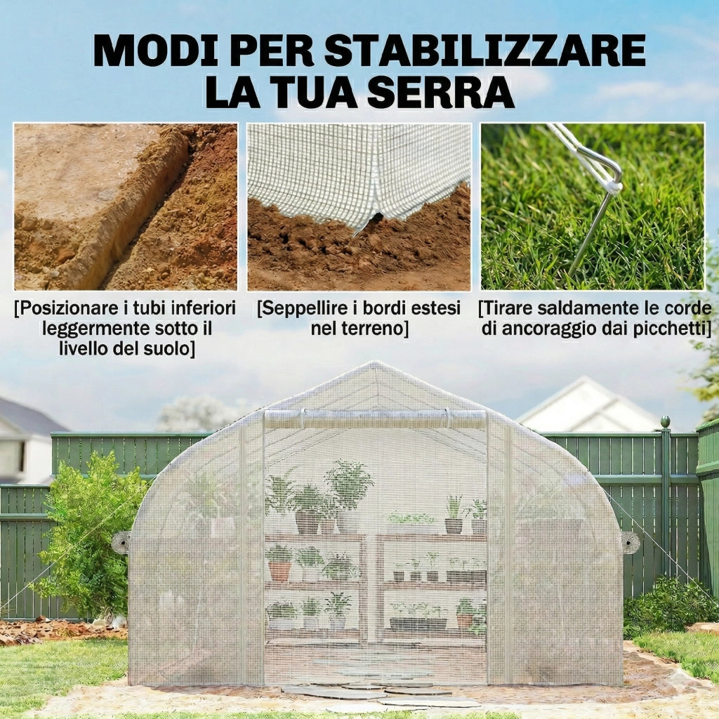 Serra Tunnel da Giardino ¨C Xylo ¨C 4x3m PE Bianco con Porta e 8 Finestre