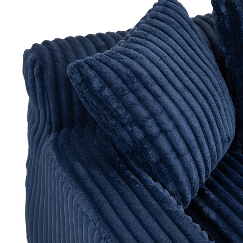Méridienne Poltrona con 3 Cuscini, Design Ergonomico, in Velluto a Coste Blu Navy 125 × 155 × 63 cm