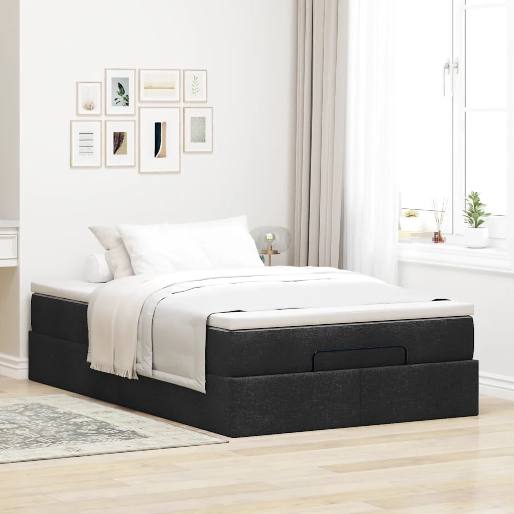 Struttura Letto Pouf con Materasso Nero 120x200 cm in Tessuto