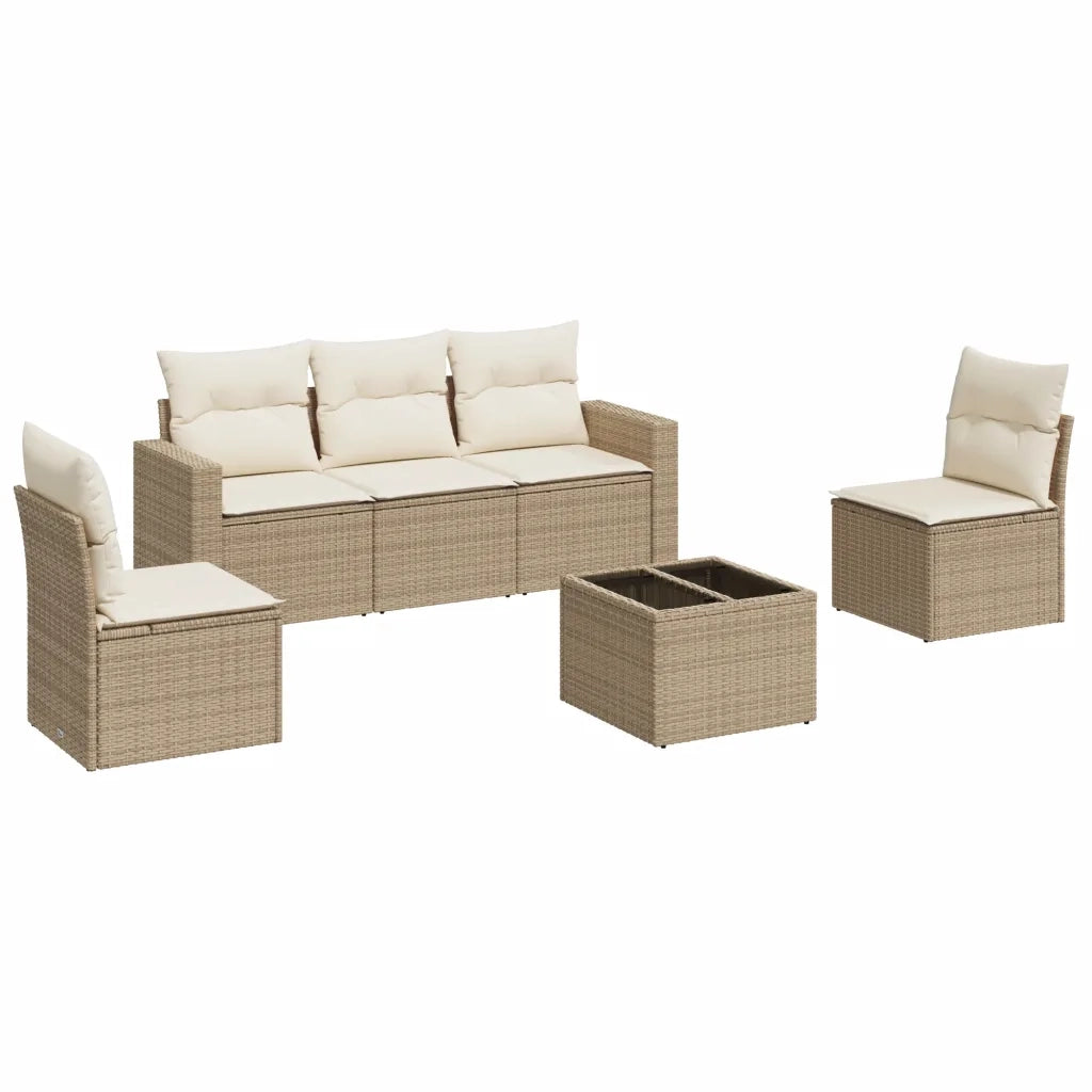 Set Divano da Giardino 6 pz con Cuscini Beige in Polyrattan 3251135