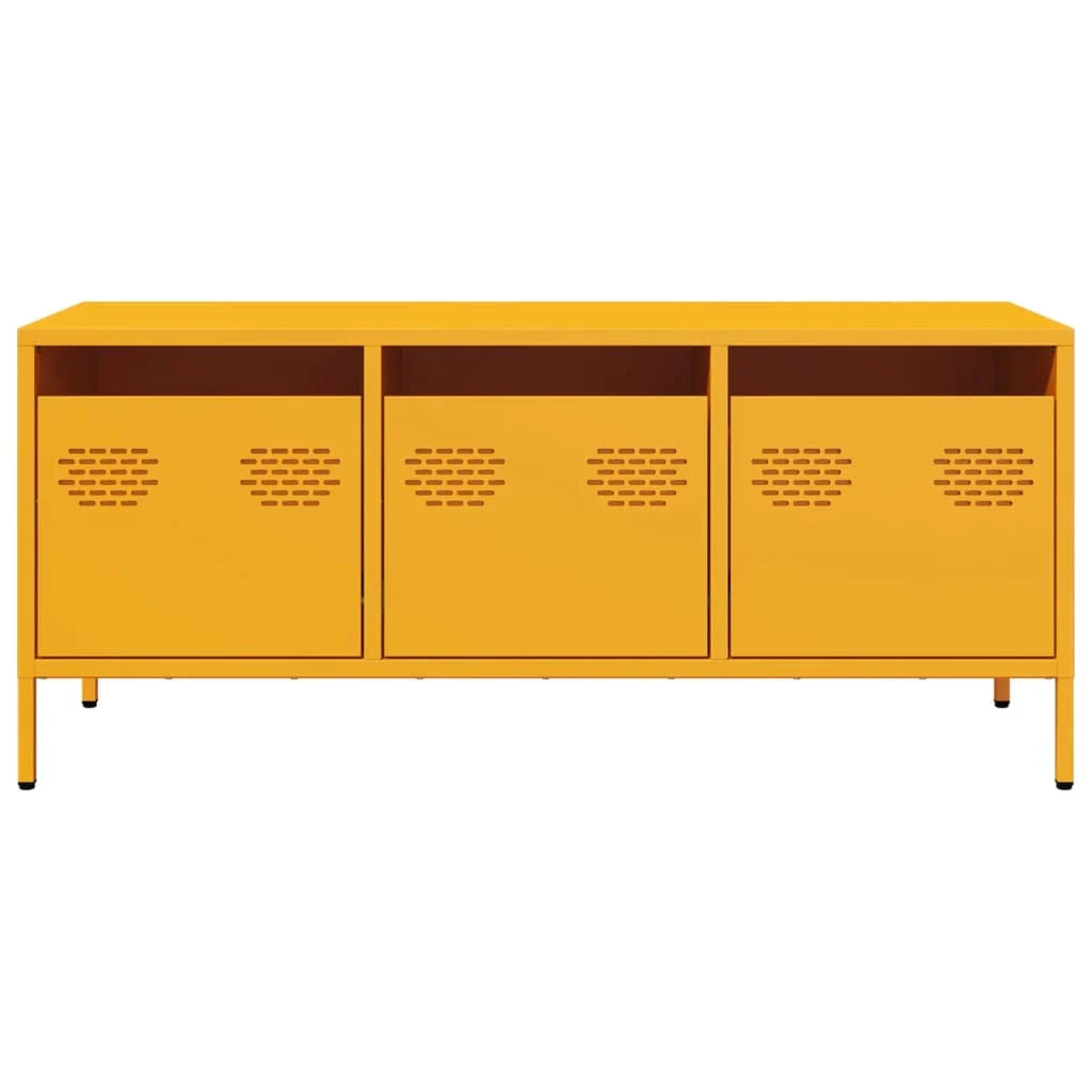 Mobile TV multimediale mensola porta TV credenza porta TV sala da pranzo soggiorno camera da letto giallo senape 101,5 x 39 x 43,5 cm acciaio laminato a freddo giallo 02_0027657