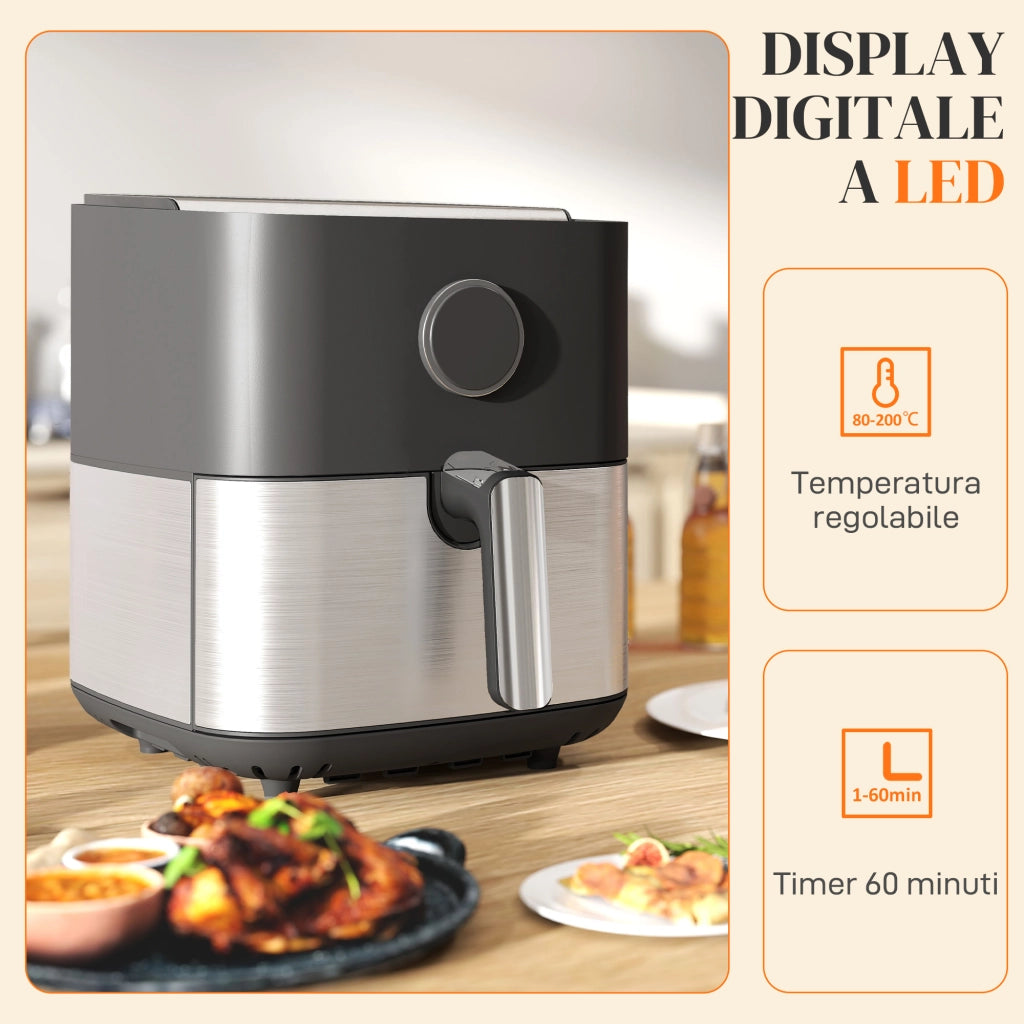 Friggitrice ad Aria da 8L, Air Fryer 1700W con 8 Programmi e Circolazione Aria Calda a 360¡ã, Display LED, Nero