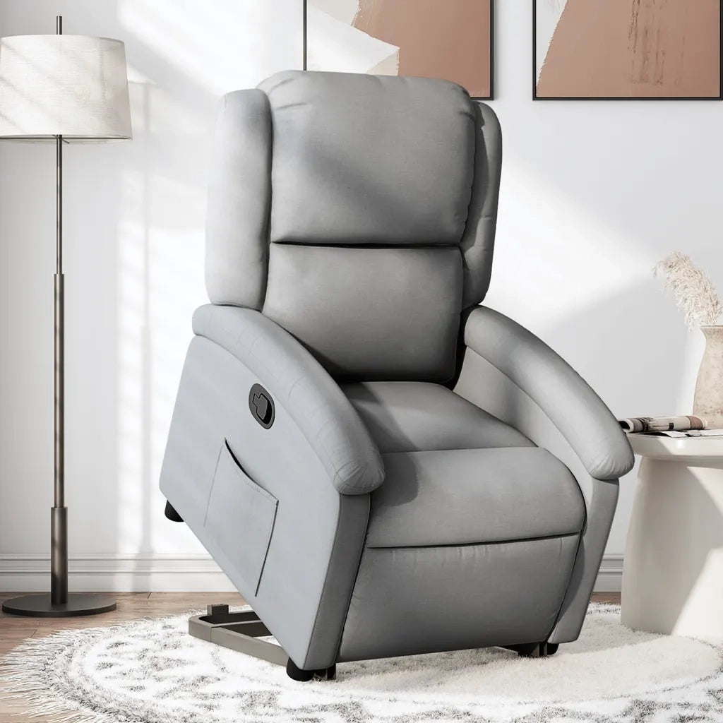 Poltrona | Sedia Relax Alzapersona Reclinabile Grigio Chiaro in Tessuto